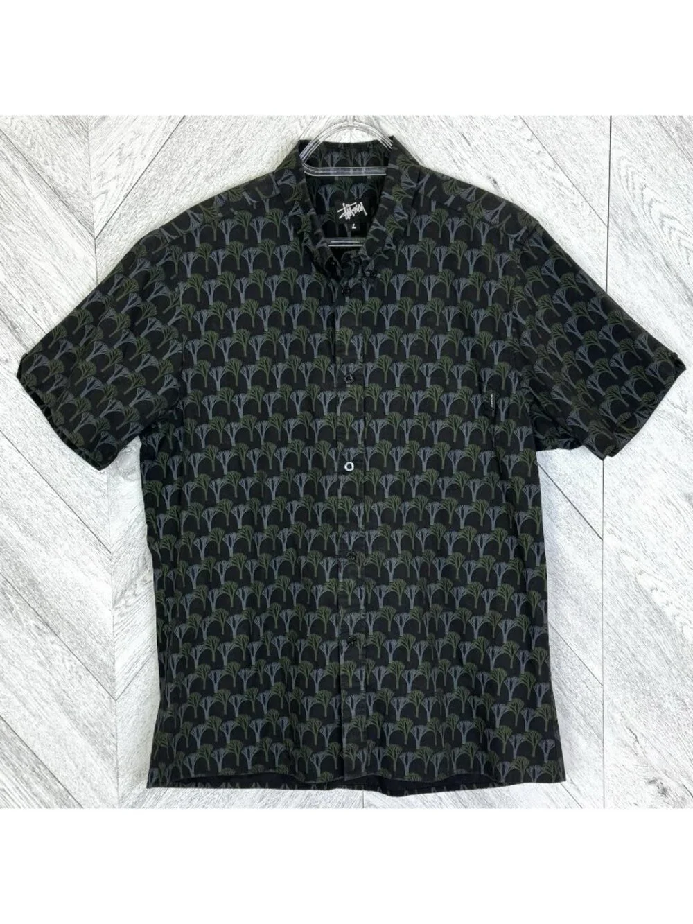 Vintage 90s Old Stussy All Over Tree Print Button Up Shirt Mens Size Large USA